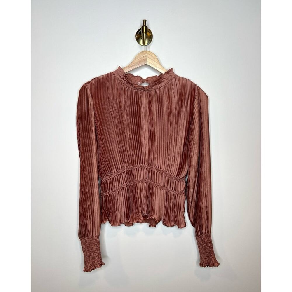 Zara Pleated High Neck Long Sleeve Blouse